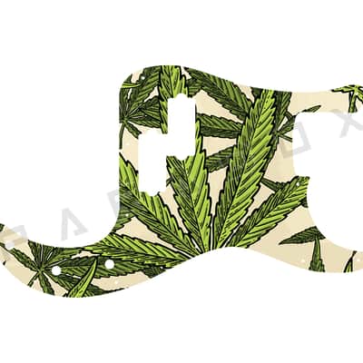 Custom Pickguard For 2015 - 2025 Made in Indonesia Squier Classic Vibe '70s Precision Bass - Cannabis Leaf Graphic .090"