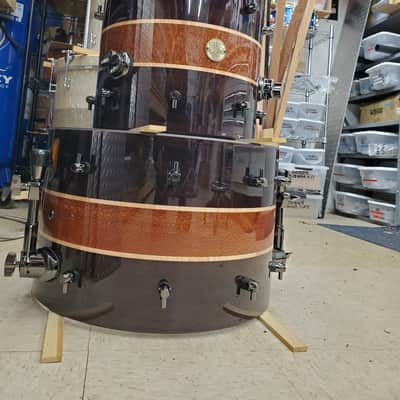 HHG Drums Wenge, Leopardwood, Curly Maple Segmented Kit  2022 Natural High Gloss Lacquer image 10