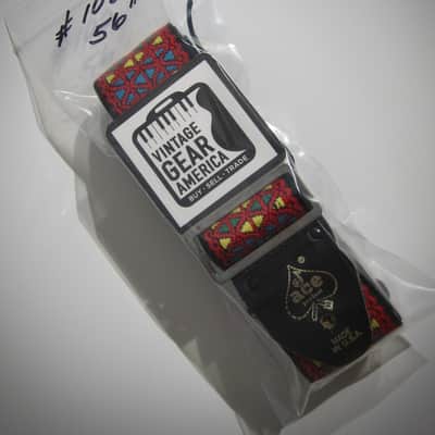 ACE Guitar Strap Red Kaleidoscope Rolling Stones Genuine Vintage Part Circa-1960s-Red with Yellow, Blue & Green Diamonds image 11
