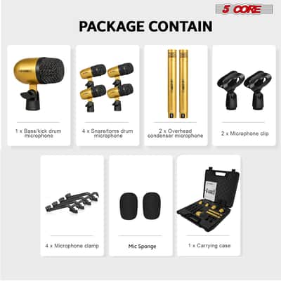 5 Core Drum Microphone Kit 7 Piece All Metal Drummer Instrument Mics Tom/Snare & Cymbals Set image 13