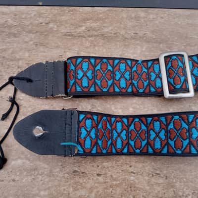 Vintage 1970's Ace-Style Guitar Strap! Blue, Red Heart Pattern, Metal Buckle! Original Case Candy! image 1
