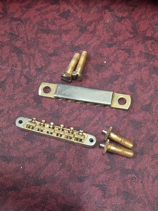 National Ibanez Univox HTF Bridge and Tailpiece Set Gold Made In Japan Tuneomatic Copy 1970s image 1