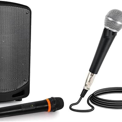Portable Bluetooth PA Speaker Karaoke Sound System with Wireless Microphone and Handheld Dynamic Microphone with XLR Cable image 1