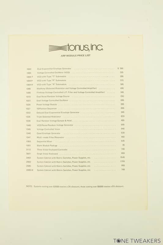 ARP 2500 2002 2003 2005 Modules Original Pricelist Tonus VINTAGE SYNTH DEALER image 1