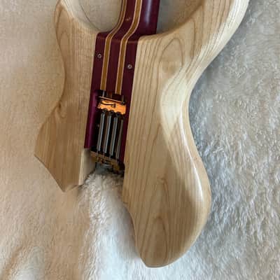 96 art Multiscale Headless 7 string Solidbody Guitar with Sophia Tremolo, Buckeye Burl, Ash, Purpleheart image 15