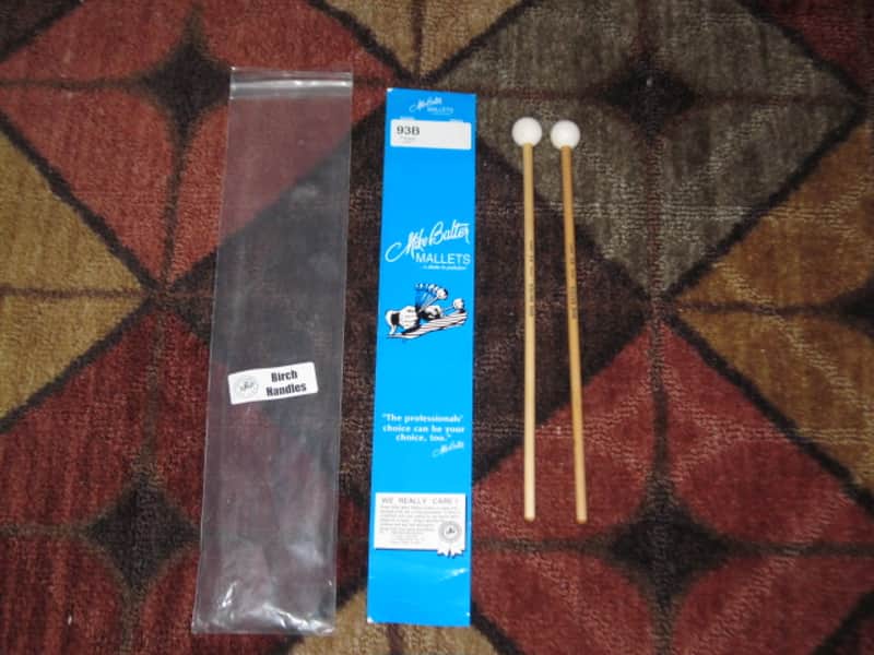 one pair new old stock near A+ Mike Balter MB93B (93B) Extra Hard Keyboard Mallets, 1 plastic (phenolic) round white HEADS and natural birch HANDLES - mid to late 1990s (+ packaging) Unwound Series image 1