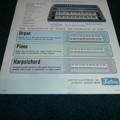 Vintage 1960's Kustom Kombo II Organ / Piano Tuck and Roll Flyer! RARE! image 6
