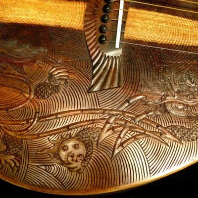 Acoustic Guitar Handmade by Blueberry, Parlor, 6 String wood Dragon motif Guitar, Custom Handcrafted Wooden Guitar, Grand Concert Guitar image 9