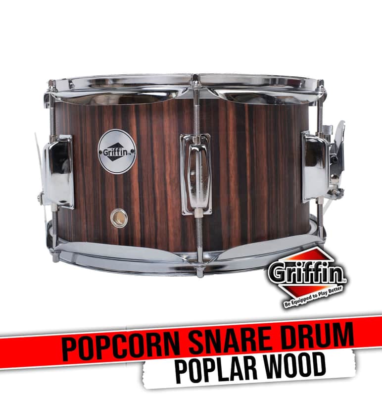 GRIFFIN Snare Drum 10"x6" Poplar Wood Shell (PopcornPUNCH Edition) – Mini Snare with Black Hickory PVC, Throw Off, Drum Key & Coated Head image 1