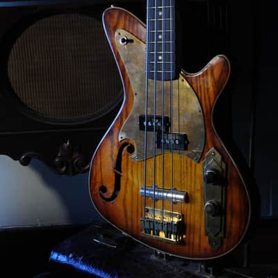 Postal Handmade Dixie Flyer Bass P&J Lipstick Sunburst F Hole Gold Grover Tuners image 4