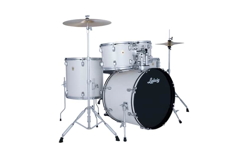 Ludwig Accent Drive 5PC Drum Set W/Hardware & Wuhan Cymbals, 22" Bass Drum, Snow Dust image 1