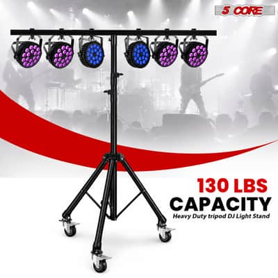 5 Core DJ Light Stand Tripod w Wheels 79" Crossbar 6 Light Points Adjustable 169.5" Stage Lighting Stand image 6