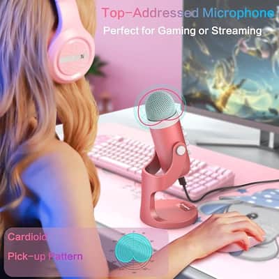 Gaming USB Pink Microphone with Quick Mute for Phone Computer PC PS5,Studio Mic with Gain Control,Echo&Monitor Volume Adjust for Streaming Vocal Recording ASMR Podcast Video K66 image 4