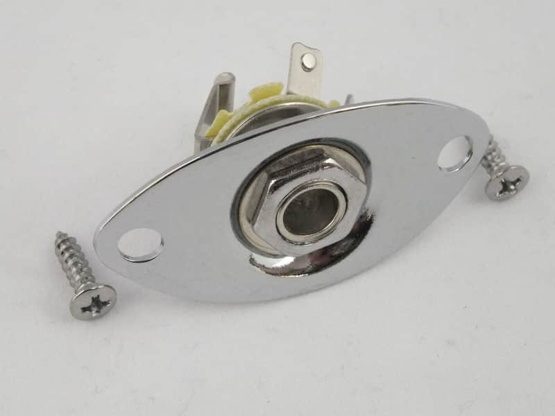 Chrome Oval Jack Plate & Socket + screws for Electric Guitar image 1