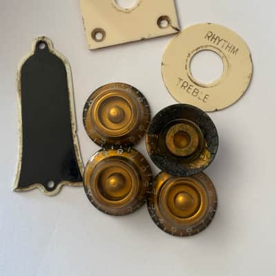 Gibson aged set Top Hat knobs, Jack plate Toggle switch plate and historic truss rod cover, relic, Les Paul Top Hat knobs and jack plate, Les Paul, relic | 59 Parts image 5