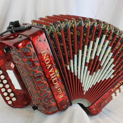 7684 - Red Decorated Filli Schiavoni "Loreto" Diatonic Button Accordion GC LMM 21 8 image 1