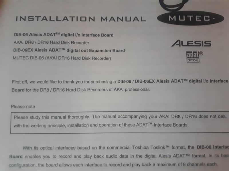 Alesis DIB-06 Adat, Akai DR8/DR16, DIB-06EX, MUTEC DIB-06