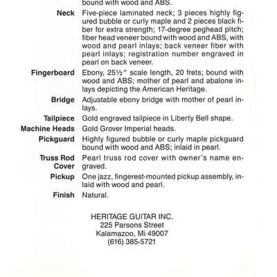 Heritage Guitars- American Eagle, promotional print/cut sheet, 1988 image 2