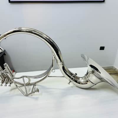 22” BBb Silver Brass Sousaphone – 3 Valve – High Polish Finish – With Case & Mouthpiece – New image 9