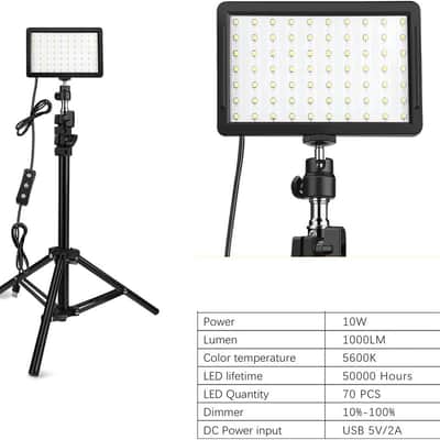 3 Packs 70 LED Video Light with Adjustable Tripod Stand/Color Filters, 5600K USB Studio Lighting Kit for Tablet/Low Angle Shooting, Collection Portrait YouTube Photography image 3