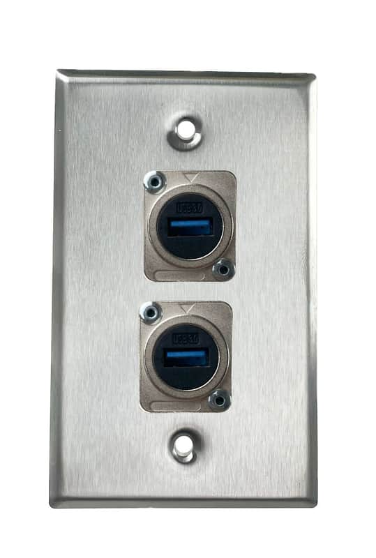 Stainless PROCRAFT SPL-2X-ST-VAR 1 Gang Stainless Pro Audio Installation Wall Plate Loaded, Made in the USA-USB Feed-Thru / USB Feed-Thru image 1