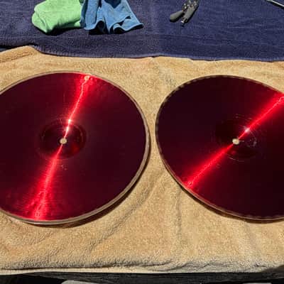 Paiste Colorsound Cymbal Set-14 Heavy hats, 12 Splash, 16 Crash, 18" Crash, 18" Heavy Crash, and 18" China 1980's - Red image 3