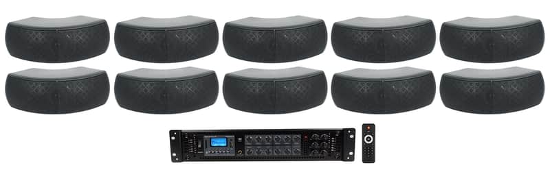 Rockville 6 Zone Commercial Amplifier+(10) Dual 4" Black Indoor/Outdoor Speakers image 1