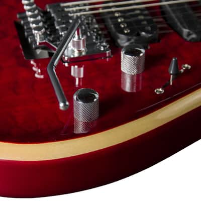 Bootlegger Guitar Royal Coil Split, HHH, Clear Deep Burgundy Quilted Maple, Double Lock Tremolo imagen 6