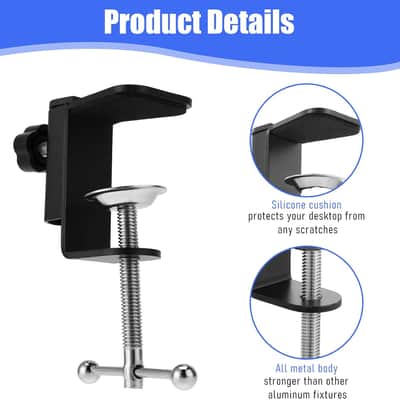 Metal Desk Clamp, 2 in 1 Table Mount Clamp Black C-Clamp Mic Desk Clamps Mount Holder with Adjustable Screw for Microphone Suspension Boom Scissor Arm Stand Holder, Black image 4