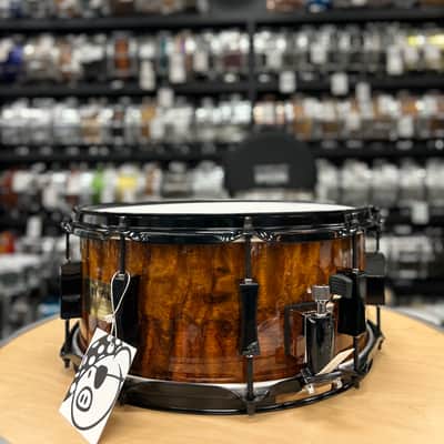 Pork Pie 7x14" Maple/Bubinga Snare Drum (Bubinga Hi-Gloss with Black Hardware) image 2