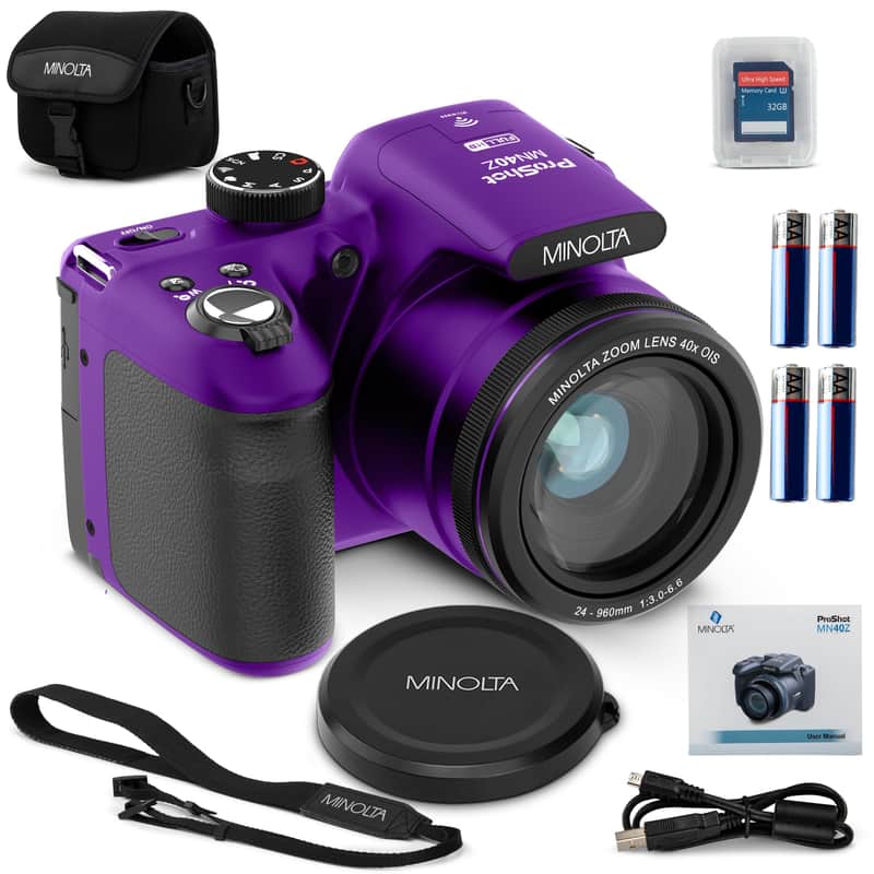 Mint Minolta MN40Z 20MP Digital Camera â€“ 40x Optical Zoom, 1080p FHD Video, 3.0" LCD, Wi-Fi, Face/Smile/Blink Detection â€“ Purple image 1