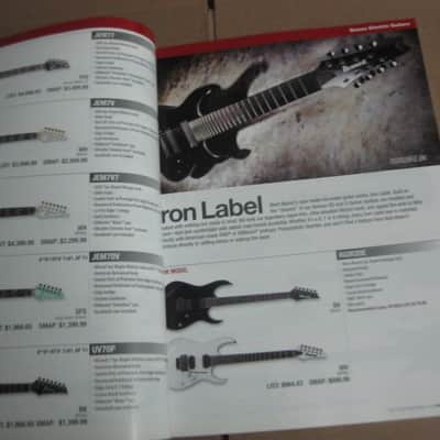 very lightly handed, near A+ genuine Ibanez 2013 Full Line Catalog (114 total pages) + a one page Amendments sheet (states "For Authorized Dealers Only") Color Pictures and B & W Text, Thin Quality Paper, Semi-Gloss Sheen, CATALOG - L: 11" x W: 8 & 1/4" image 6