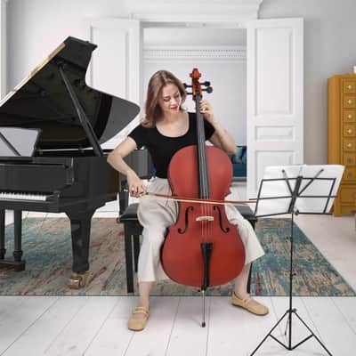 4/4 Full-Size Acoustic Cello Bundle - Handcrafted Basswood with Case, Bow, Rosin & Accessories for Beginners & Professionals image 1