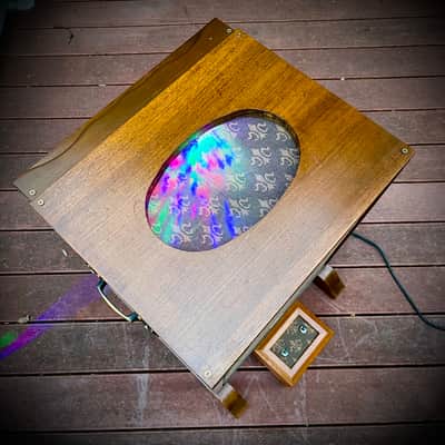 Rotary Connection 2 speed portable Leslie/Rotary lite up guitar speaker cab with 2 button footswitch! BIG CTS 15x9 vintage speaker inside. 2 inner bulbs that change with the speed changes. Real vintage hardwoods. 2026 - Wood image 13