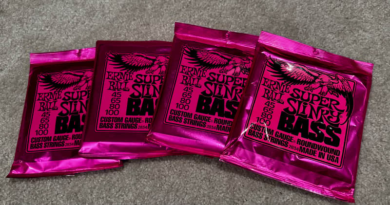 Ernie Ball 2834 Super Slinky Round Wound Electric Bass Strings (45-100) 4 Sets! image 1