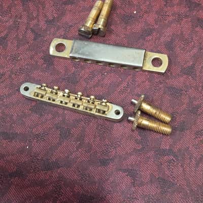National Ibanez Univox HTF Bridge and Tailpiece Set Gold Made In Japan Tuneomatic Copy 1970s image 1