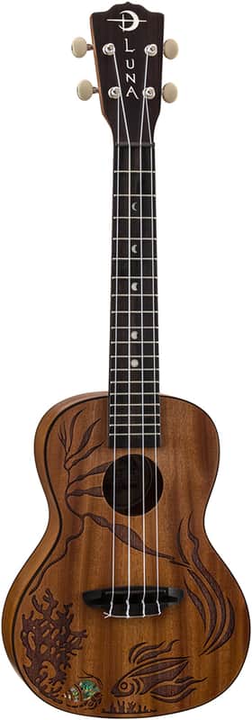 Luna Concert Uke Ukulele Mahogany Coral Underwater Fish Ocean Design w/Bag image 1