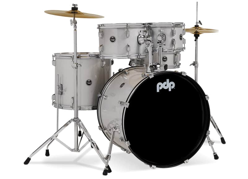 PDP Center Stage 5-Piece Drum Kit with Hardware and Cymbals (Diamond White Sparkle) image 1