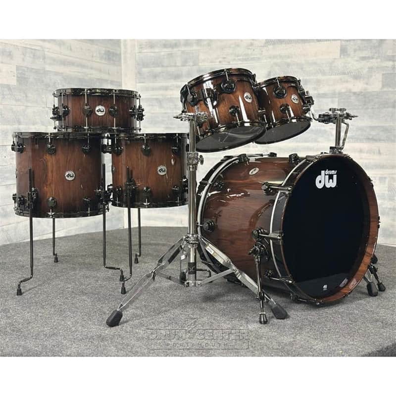 DW Collectors Pure Walnut 6pc Drum Set Natural to Quick Ebony Burst image 1