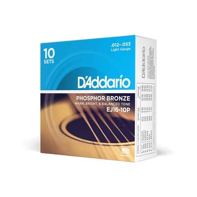 10 Pack, D'Addario EJ16-10P 12-53 Light Phosphor Bronze Acoustic Guitar Strings image 4