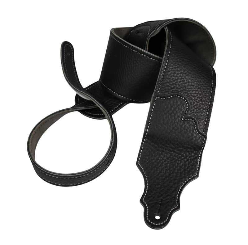Franklin Strap 2.5" Original Black Glove Leather with Suede Backing Guitar Strap Silver Stitching image 1