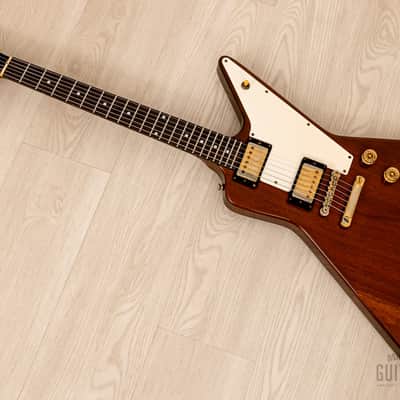 1990s Burny REX-80 Explorer Vintage Electric Guitar Walnut w/ Case, Japan Fernandes image 11