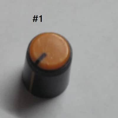 two used genuine Boss DF-2 KNOB, fits split shaft shaft (stem) mid 1980s/early 1990s - TOP: orange with black marker // SIDES: black // hard plastic (NO: pedal/other items) TOP side: some short scratches & few nicks / BLACK areas: few scratches image 9