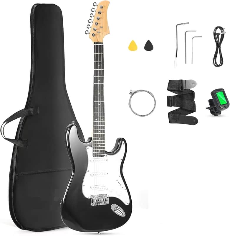 Electric Guitar, 39 Inch Solid Full-size Electric Guitar S-S-S Pickups Starter Kit Includes Amplifier, Bag, Digital Tuner, Strap, String, Cable, Picks，Mini AMP（Green (Black) image 1