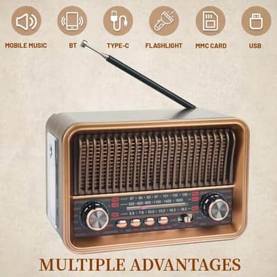 Classic Retro Bluetooth Radio Speaker – AM/FM Vintage-Style Portable Speaker with USB, TF Card & Flashlight image 2
