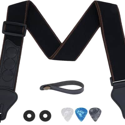 Guitar Strap, Soft Cotton Straps With 3 Pick Holders, Button Headstock Adaptor, 1 Pair Locks and 3 Picks Set For Electric/Acoustic Guitar image 1