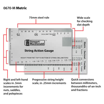 StewMac Precision Fret Tool Trio, Metric – String Action Gauge, Fret Rocker, Fret Kisser for Guitar Setup & Repair image 3