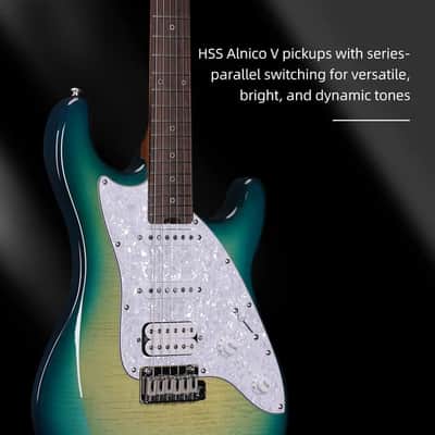 WINZZ Gravity PRO Series -WGS150 Solid Alder Body ST electric guitar With Roasted Maple Neck, HSS Pickups, Rosewood Fingerboard, D'Addario EXL120 Strings, Mini Double Locking Tremolo - Blue image 6