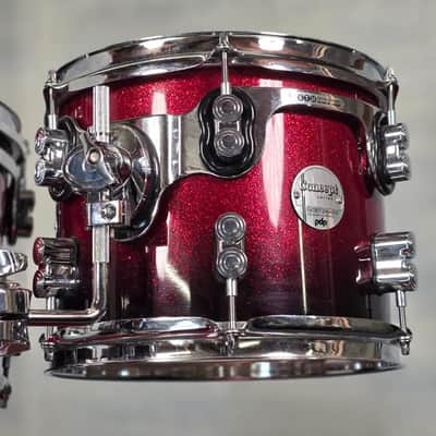 Used PDP Concept Maple 5pc Drum Set Red to Black Fade - Good image 4
