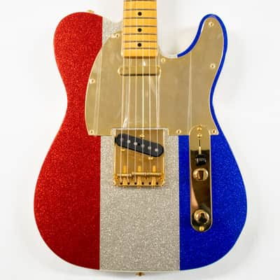 Fender Buck Owens Telecaster Electric Guitar - Red, Silver, and Blue Sparkle image 1